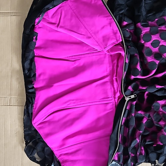 Milly black polka dot mesh dress magenta lining-4 - Picture 4 of 8